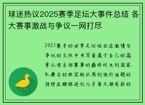 球迷热议2025赛季足坛大事件总结 各大赛事激战与争议一网打尽